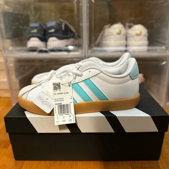 Adidas White and Aqua Sneakers with Gum Soles - Picture 2 of 5